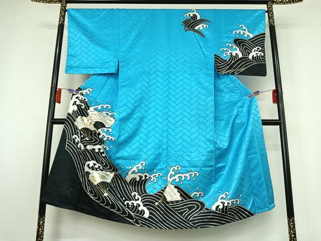 平和屋着物▽男性　訪問着　単衣　立波扇面文　金彩　洗える着物　AABH5608jh｜平和屋 28,600円