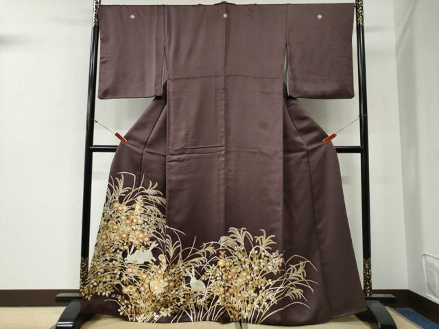 平和屋着物●豪華色留袖　駒刺繍　兎　芒　草花文　金彩　正絹　逸品　CABG0470yc｜平和屋