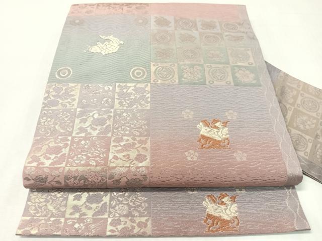 平和屋着物●九寸名古屋帯 唐織 市松花兎 金糸 正絹 逸品 CABI4082vp|平和屋