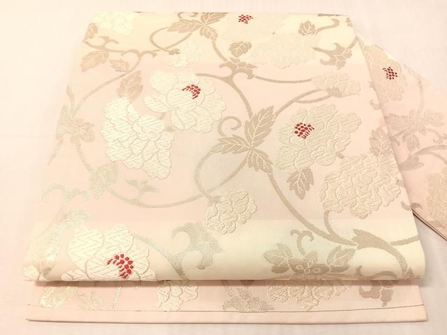 平和屋着物●九寸名古屋帯 唐織 花唐草文 銀糸 正絹 逸品 CABJ7254vp|平和屋