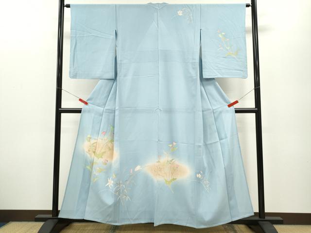 長閑やかさ屋御召しもの＊夏物 短い訪問着 絽 刺しゅう 枝花文 暈し染め 銀彩 正絹 珠玉 CABB2251ze