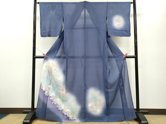 長閑やかさ屋御召しもの＊夏物 短い訪問着 絽 墨付き 被子植物文 暈し染め 銀彩 正絹 珠玉 未当て嵌める CABB2259ze