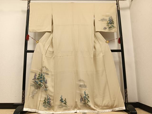 平和屋着物●訪問着 手描き 渡橋樹林文 正絹 逸品 未使用 AABF9567ph|平和屋