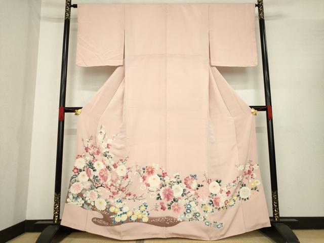 平和屋着物●豪華色留袖　手描き　枝花文　金彩　鬼しぼ縮緬　正絹　逸品　AABE8237ck｜平和屋