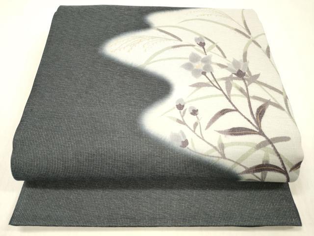 長閑やかさ屋御召しもの＊夏物 膜鳴楽器柄袋帯 被子植物文 金彩 正絹 珠玉 DABC8450糎
