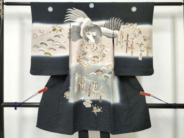 平和屋着物[]七五三　男の子　祝着　鷹　鷲　宝尽くし　笹竹松文　暈し染め　金銀彩　逸品　DABE7288ma｜平和屋