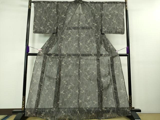 平和屋着物*極上 夏物 絹芭蕉 小紋 竹垣蔦の葉文 藍墨茶色地 逸品 DZAB1181kh5|平和屋