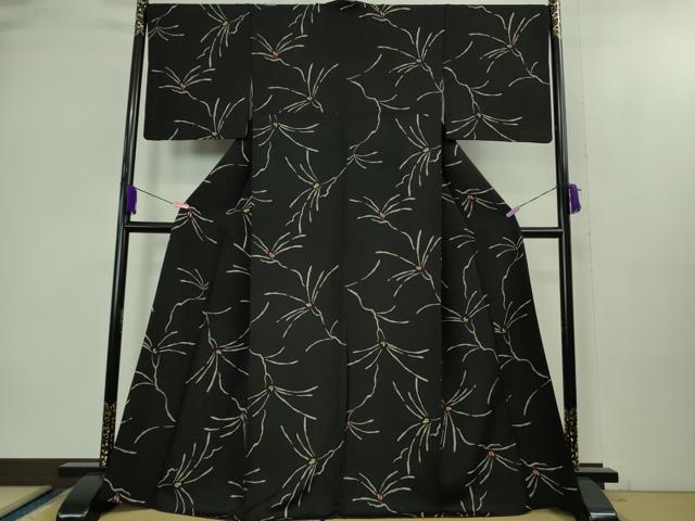 長閑やかさ屋御召しもの●飛び切り 小紋 松葉 黒地 金彩 珠玉 DZAB1981kh6
