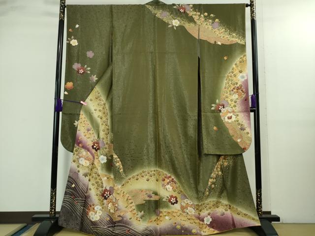 長閑やかさ屋御召しもの●飛び切り 振袖 雪輪花山文 暈し染め 金彩 銀通し地 珠玉 DZAB2577kh6
