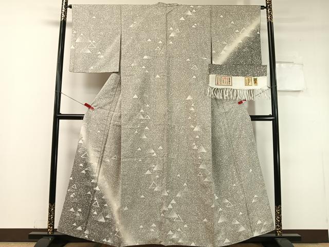 長閑やかさ屋お召しもの●石川県特定化無形文化財 牛首紬 白山制作室 手織り 短い訪問着 幾何学学鱗文 ますいわ屋取りまわし 証紙付き添い人 正絹 珠玉 CABC9728vp
