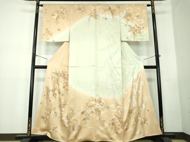 平和屋着物●訪問着　駒刺繍　雪輪花文　花笠　暈し染め　金彩　正絹　逸品　DABB4311ps｜平和屋