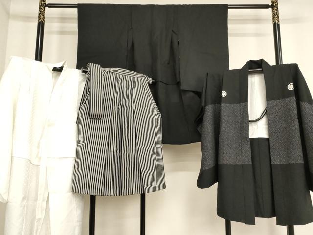 長閑やかさ屋御召しもの[]七五三 お坊っちゃん 5歳 祝着・羽織・長襦袢・行灯袴書き割り 紗綾形文様 黒地 AABF2172ja