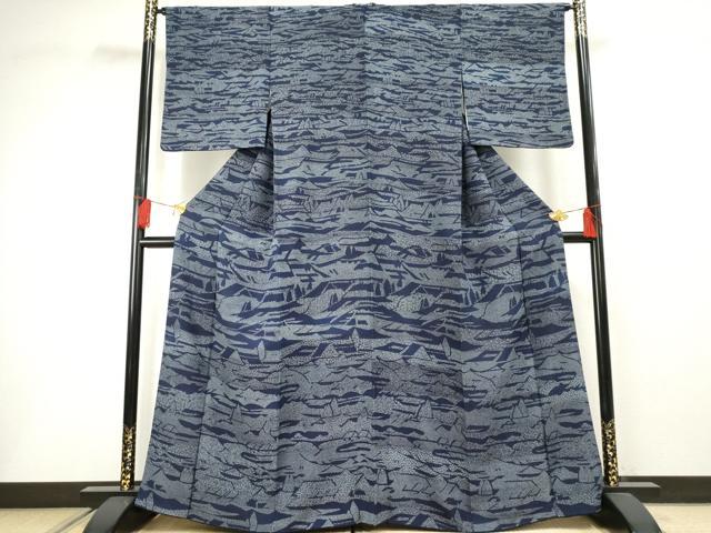 平和屋着物●藍造り国選定無形文化財　藍師・佐藤昭人　訪問着　風景文　正絹　逸品　AABF5183cs｜平和屋
