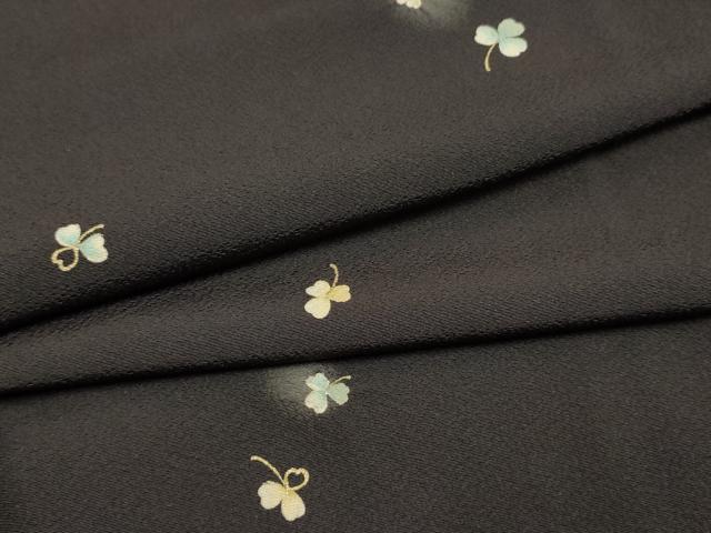 平和屋着物●上質な小紋　ほたる暈し　クローバー　黒紅色地　金彩　正絹　逸品　未使用　AABF5186cs｜平和屋