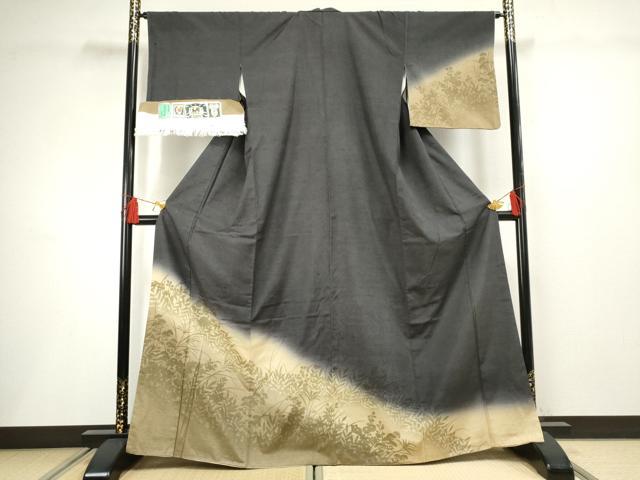 平和屋着物●結城紬　奥順　はたおり娘　訪問着　枝花シルエット　ますいわ屋扱い　証紙付き　正絹　逸品　AABF5188cs｜平和屋