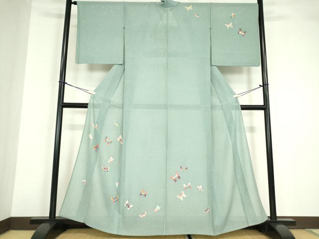 長閑やかさ屋御召しもの＊夏物 短い訪問着 絽 舞蝶文 正絹 珠玉 DABA4458az
