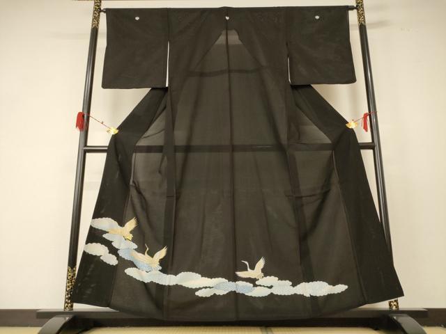 長閑やかさ屋御召しもの＊夏物 黒留袖 絽 刺しゅう 飛鶴文 金彩 洗える御召しもの AABF5049jd