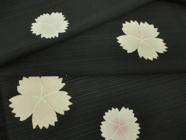 長閑やかさ屋御召しもの＊夏物 小紋 変わり絽 舞花文 黒地 金彩 正絹 珠玉 DABA4464az