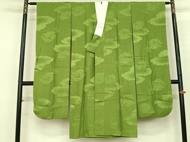 平和屋着物●振袖用長襦袢　無双仕立て　雲取り花地紋　青丹色　正絹　逸品　AABF0730fy｜平和屋