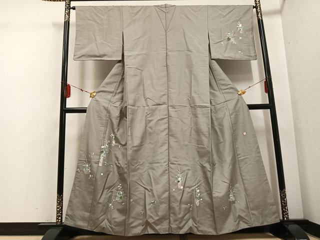 平和屋着物●訪問着　友禅　作家物　白山紬地　飾花文　正絹　逸品　AABF5387ph｜平和屋