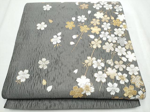 平和屋着物●西陣　六通柄袋帯　唐織　枝垂れ桜文　金銀糸　証紙付き　正絹　逸品　未使用　CABC5234hy｜平和屋