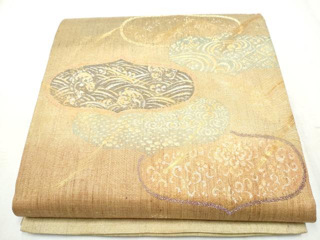 平和屋着物●名門　しょうざん　生紬　紙屋川伝承　絹漉貴　太鼓柄袋帯　流水花文　金糸　正絹　逸品　CABD5814hy｜平和屋