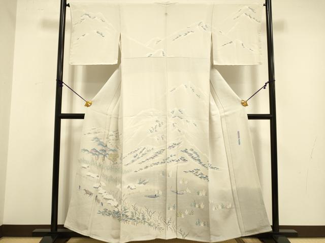 長閑やかさ屋御召しもの●高家・上野家 上野街子 清染居 短い訪問着 比良雪暮 暈し染め 鬼しぼクレープ 正絹 珠玉 未当て嵌める DABA8986du