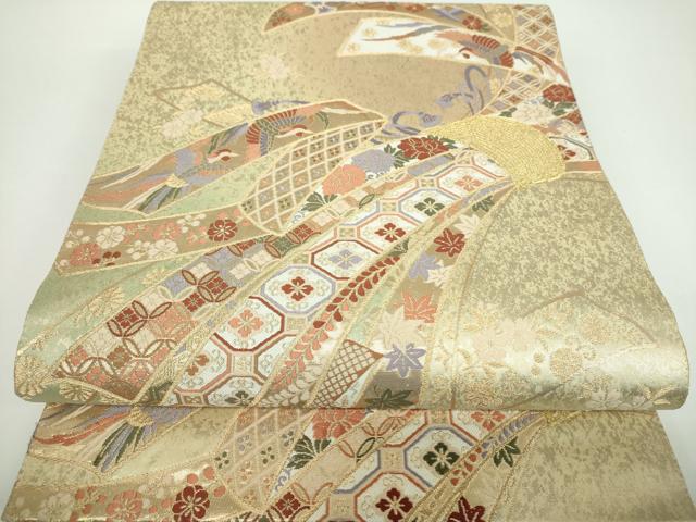 平和屋着物●世界的友禅作家　千地泰弘　六通柄袋帯　唐織　千地天女　束ね熨斗宝尽くし飛鶴花文　金糸　引箔　正絹　逸品　DABB4520ps｜平和屋
