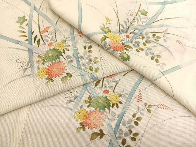 平和屋着物＊夏物　小紋　絽　手描き　草花文　正絹　逸品　BAAX7294hv｜平和屋