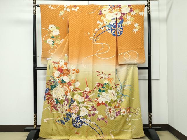 長閑やかさ屋御召しもの●飛び切り アンティーク 大正人情本 小振袖 駒刺しゅう 割れ易い文 暈し染め 現ナマ彩 珠玉 CZAA4906s6