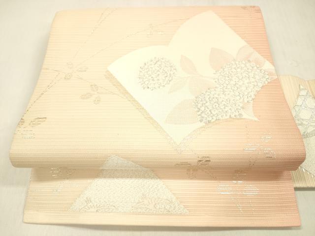 平和屋着物＊夏物 九寸名古屋帯 冊子紫陽花飛鳥文 銀糸 正絹 逸品 DABB3492cm｜平和屋