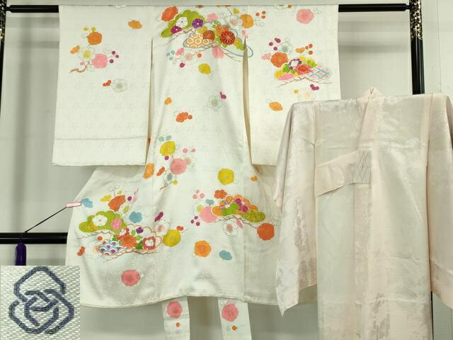 長閑やかさ屋中央局[]御前上等 打ち立てる460年・千總 七五三 お嬢さん 3歳 祝着・下着類書き割り 駒刺しゅう 松梅文 さくら色地 金彩 珠玉 未当て嵌める DZAB3751kh6