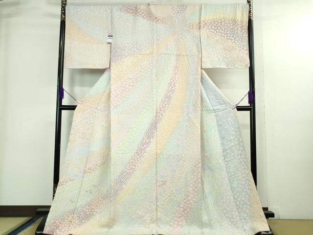 長閑やかさ屋中央局●飛び切り 短い訪問着 東雲絞り 相良刺しゅう 笹花文 暈し染め 金糸 銀通し地 珠玉 未当て嵌める DZAB3812kh6