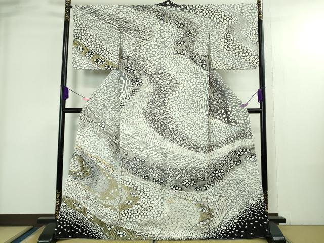 長閑やかさ屋中央局●飛び切り 短い訪問着 東雲絞り 相良刺しゅう 水流花文 暈し染め 金糸 銀通し地 珠玉 未当て嵌める DZAB3813kh6