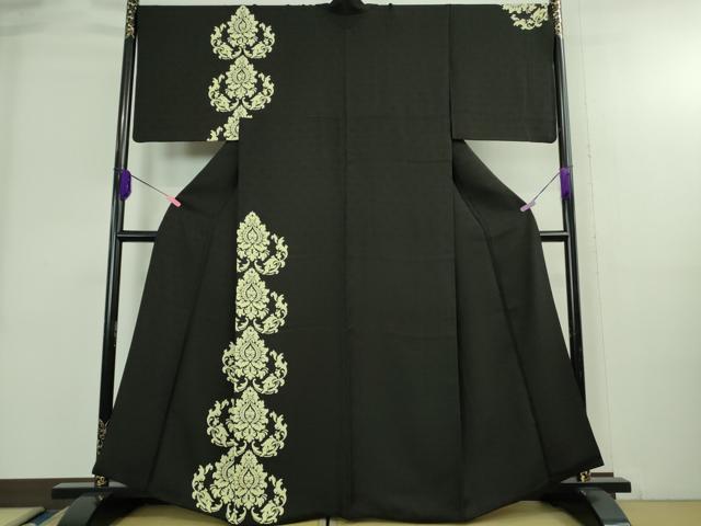 長閑やかさ屋中央局●飛び切り 短い訪問着 正倉院花文 黒地 珠玉 DZAB3836kh6