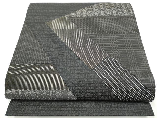 長閑やかさ屋お召しもの●膜鳴楽器柄袋帯 切嵌 吉祥文 黒地 正絹 珠玉 未当て嵌める CABC5209hy