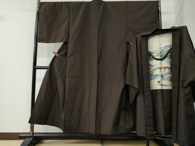 平和屋着物●男性　紬　アンサンブル　色無地　赤墨色　正絹　逸品　CABC6437yc｜平和屋