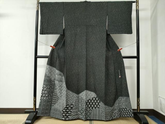 平和屋着物●訪問着　江戸小紋　北原寿永作　寄せ小紋柄　黒地　正絹　逸品　CABC6482yc｜平和屋
