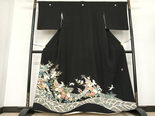 平和屋着物●豪華黒留袖　友禅　作家物　花鳥文　正絹　逸品　AABF5440fy｜平和屋