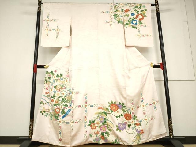 長閑やかさ屋御召しもの●短い訪問着 透かし彫り花文 正絹 珠玉 AABF3638ck