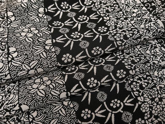 平和屋着物●上質な小紋　型染め　草花間道　黒地　正絹　逸品　AABF6116ph｜平和屋