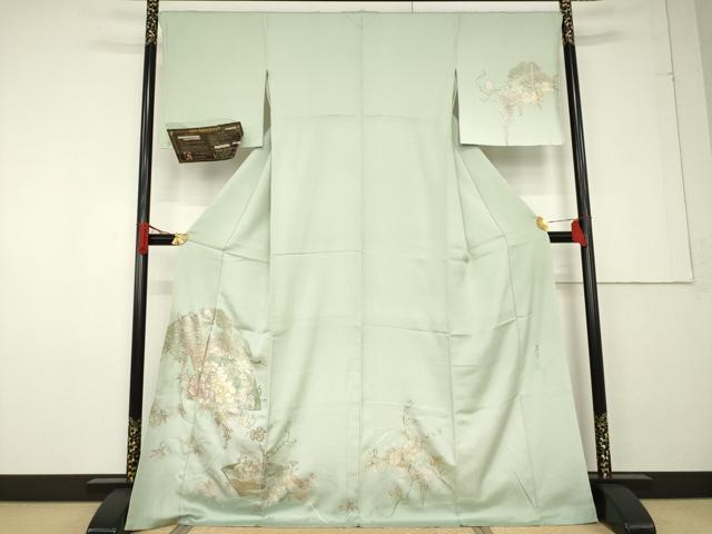 長閑やかさ屋御召しもの●金彩友禅 飛び切り手なみ者・細工師・和田光正 短い訪問着 西洋紙花文 金彩 御墨付き付き添い人 ロング丈 正絹 珠玉 未当て嵌める AABF6166ck