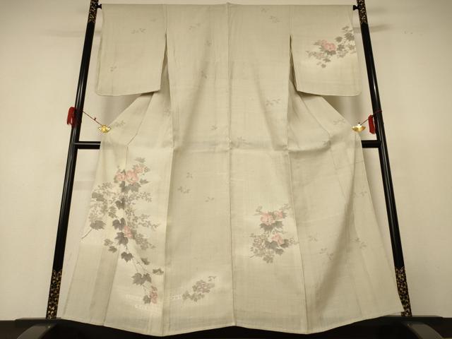 長閑やかさ屋御召しもの＊夏物 短い訪問着 生紬 墨付き 水流被子植物文 正絹 珠玉 AABF6808jd