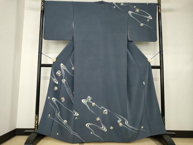 長閑やかさ屋御召しもの●本加賀友禅絵描き 松井眞夫 短い訪問着 花丸文 正絹 珠玉 AABJ4940ck