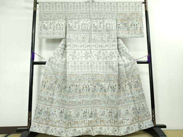 【極上逸品】中国三大刺繍【新品、未使用】トールサイズ【正絹】訪問着フルセット 大島紬 汕頭 相良 蘇州 中国三大刺繍 白大島 訪問着 本場大島紬