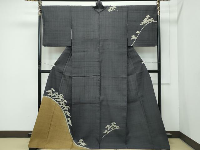 長閑やかさ屋御召しもの●飛び切り 染織の高家 しょうざん  生紬 短い訪問着 一珍染 松 檳榔子染めつける地 珠玉 CZAA4994s6