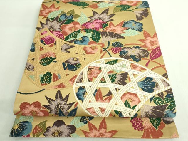 平和屋着物●極上　西陣　白綾苑大庭　六通柄袋帯　花籠文　金糸　逸品　DZAB2883kh6｜平和屋