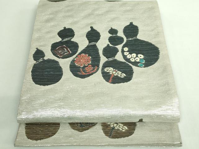 平和屋着物●極上　西陣　鷹匠謹製　両面　六通柄袋帯　瓢箪花文　鳥獣戯画　金銀糸　逸品　DZAB2905kh6｜平和屋