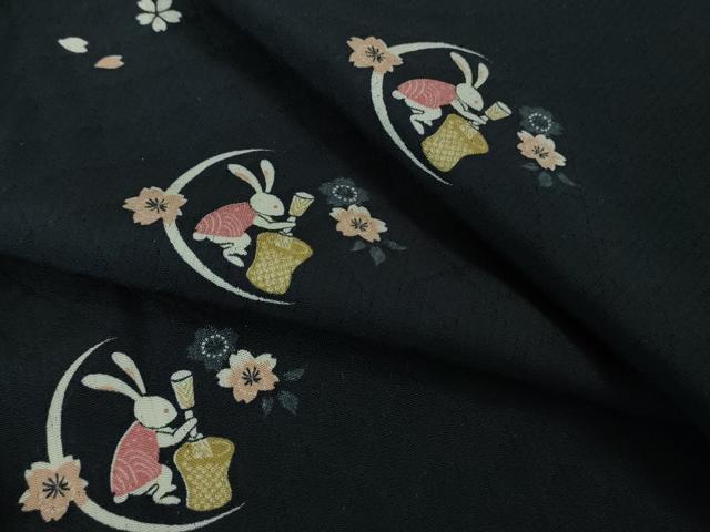 平和屋着物*極上 夏物 小紋 網目菱紋紗 十五夜 兎 うさぎ 餅つき 舞桜 濃藍色地 逸品 DZAB2993kh6|平和屋