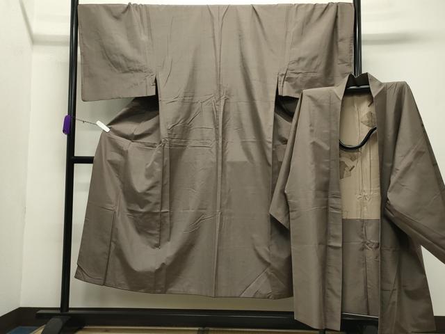 平和屋着物●男性 紬 アンサンブル 生壁色 正絹 逸品 CABB0376gh|平和屋
